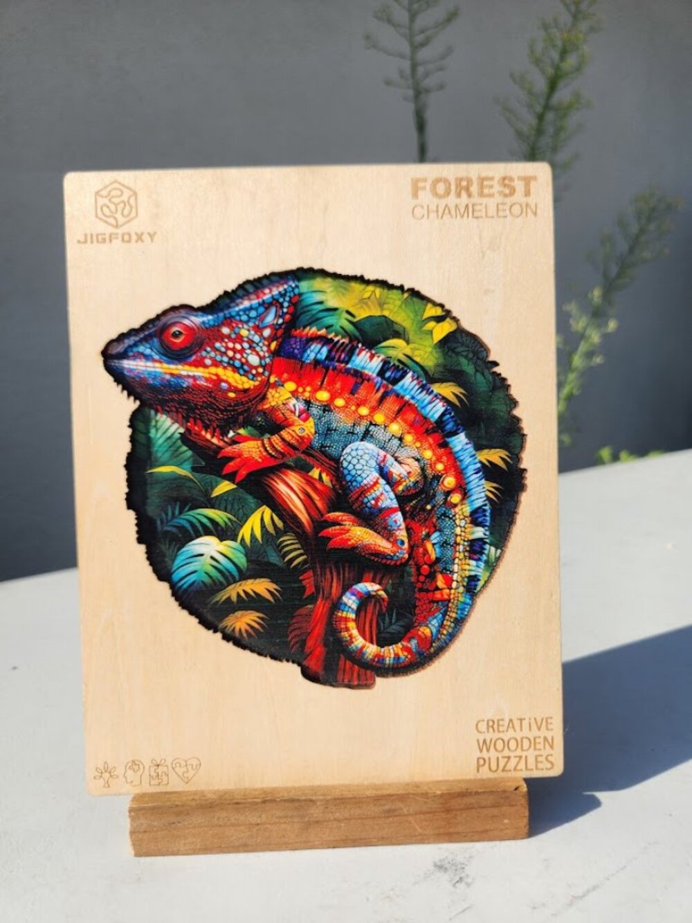 Wooden Puzzle Wood Jigsaw Puzzle Forest Chameleon laser cut wood pieces The puzz
